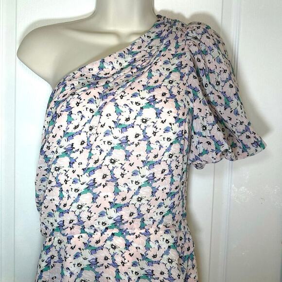 NEW ASTR The Label SANTORINI Chiffon FLORAL Puffy ONE SHOULDER Midi DRESS Sz S - Picture 4 of 8